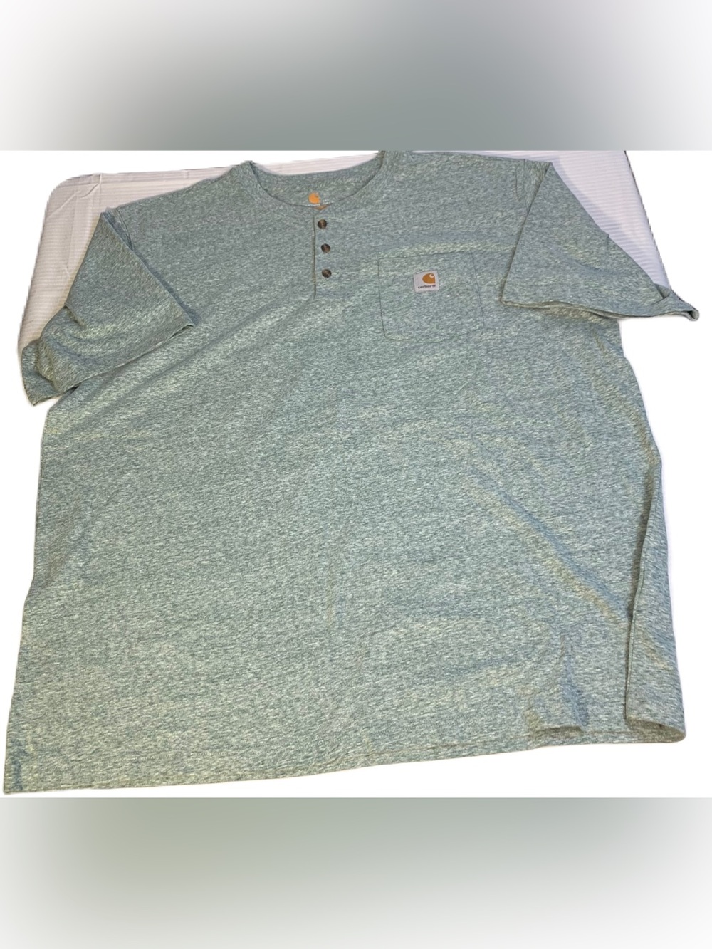 Carhartt Men’s Heather Green Short-Sleeve Henley Pocket Tee. SZ 2X. Original Fit